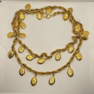 Vintage 1980s Chanel Oval Egg Amulet Charm 40” Long Dangle Fringe Necklace
